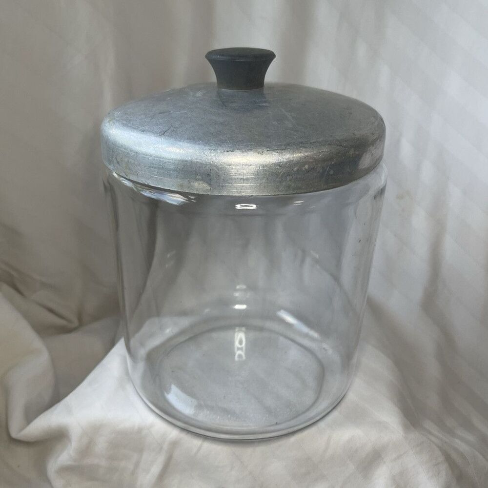 Clear Glass Cookie Jar Canister, Metal Lid with Handle, 9.5 in Tall